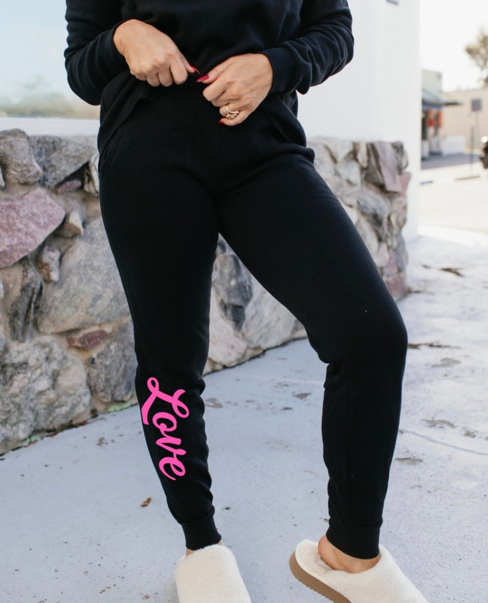 Pink Love Graphic Sweatpants In Black - FINAL SALE