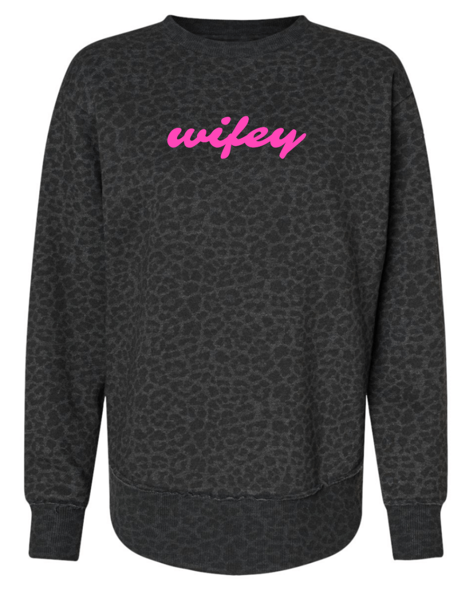 Pink Wifey Leopard Graphic Pullover - FINAL SALE
