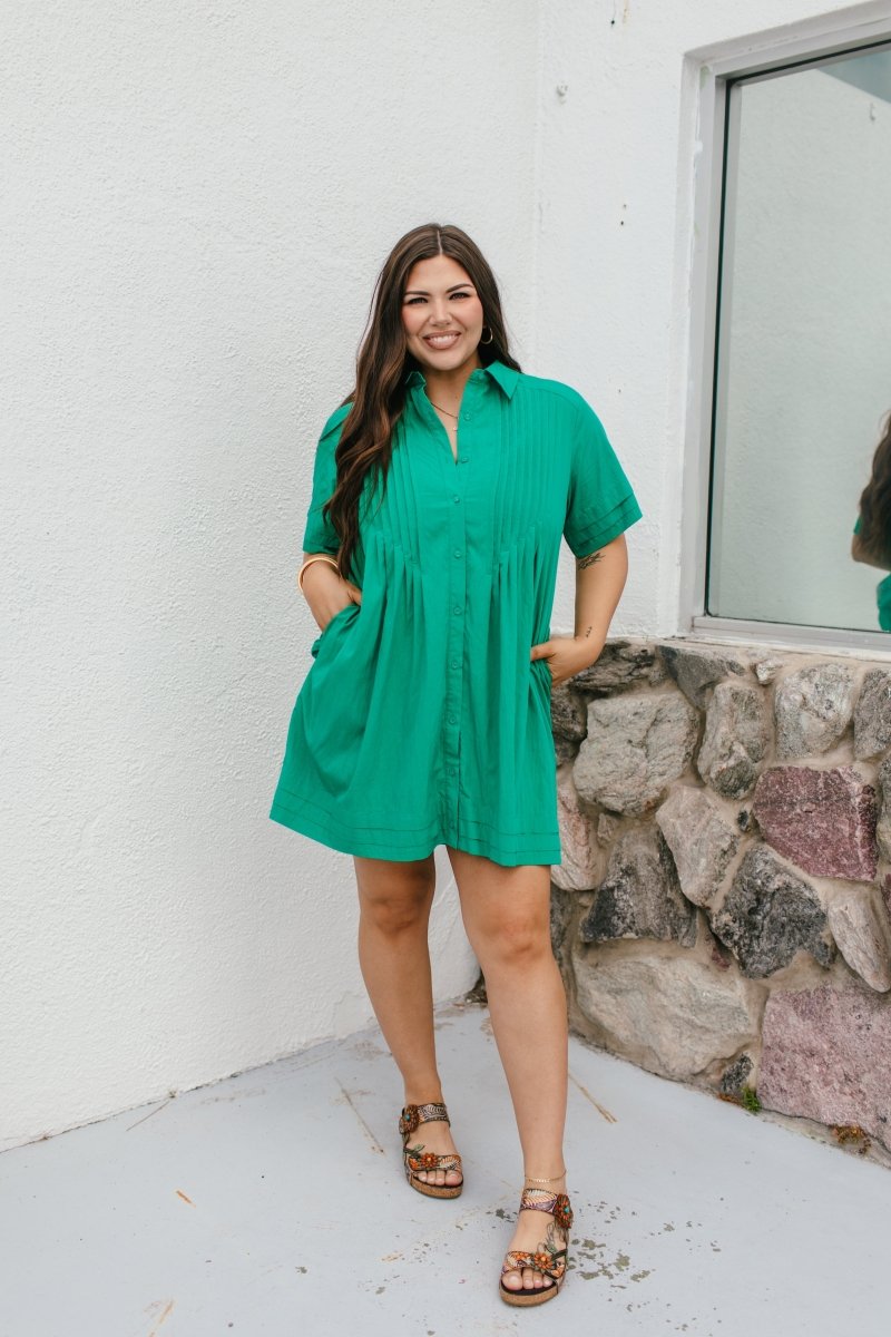 Polished Pleats Dress In Green - Macoma Boutique250 Dresses