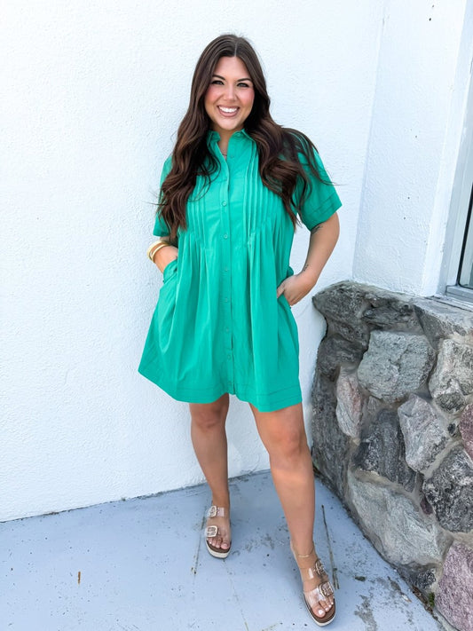 Polished Pleats Dress In Green - Macoma Boutique250 Dresses