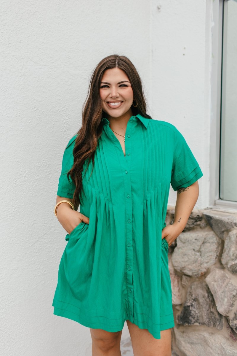 Polished Pleats Dress In Green - Macoma Boutique250 Dresses