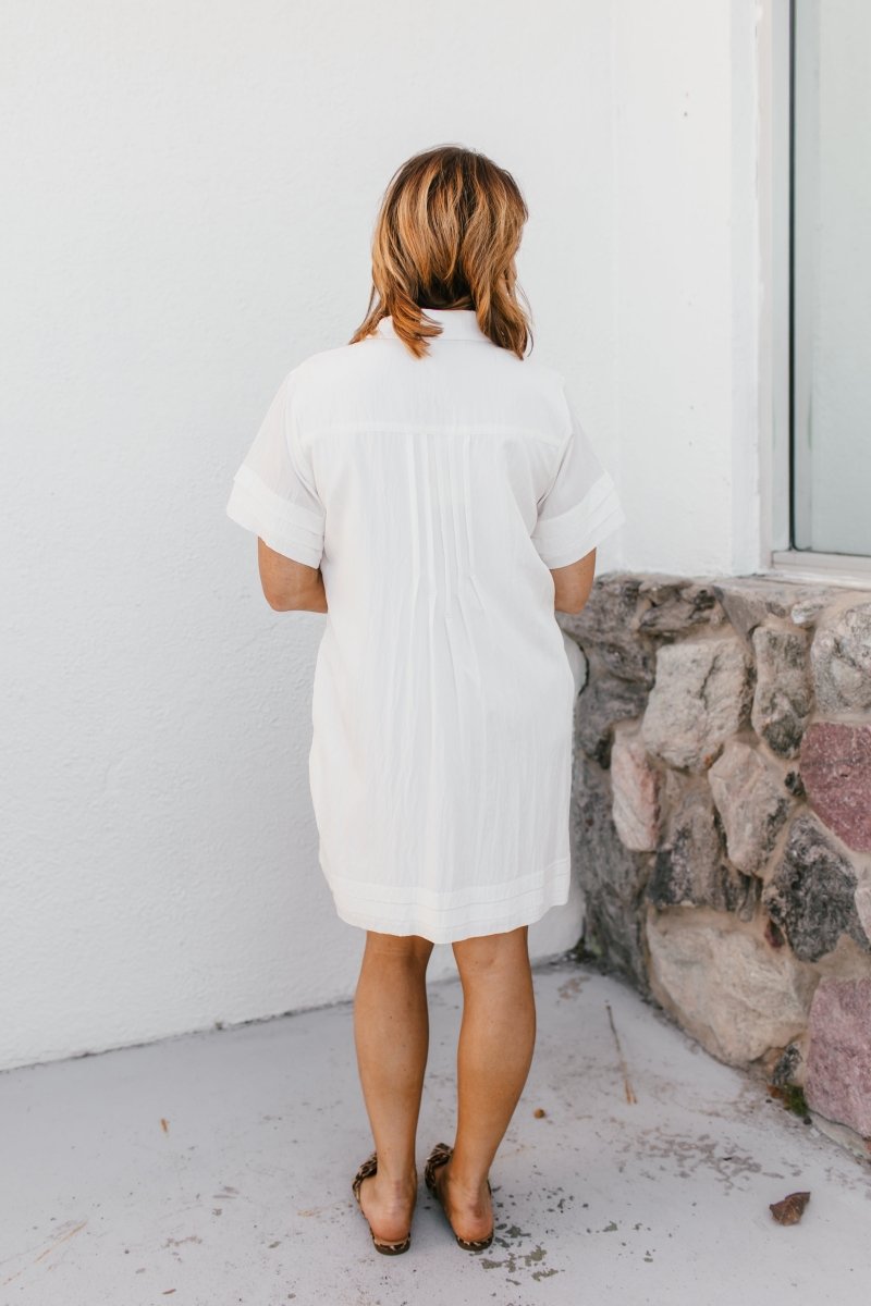 Polished Pleats Dress In Off White - Macoma Boutique250 Dresses