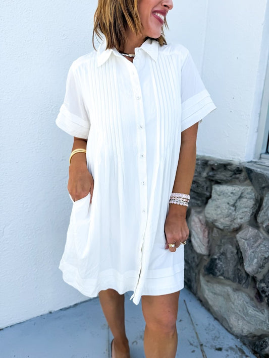 Polished Pleats Dress In Off White - Macoma Boutique250 Dresses