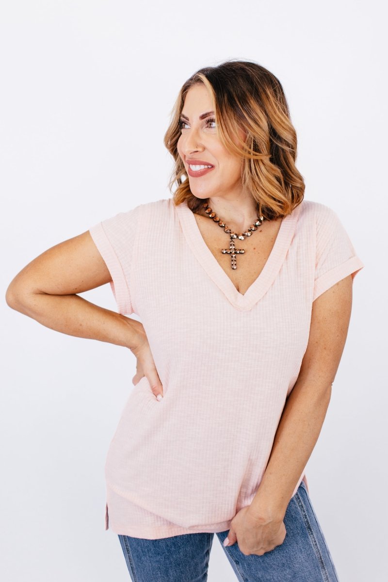 Powder Peach Top - FINAL SALE - Macoma Boutique100 Short Sleeve