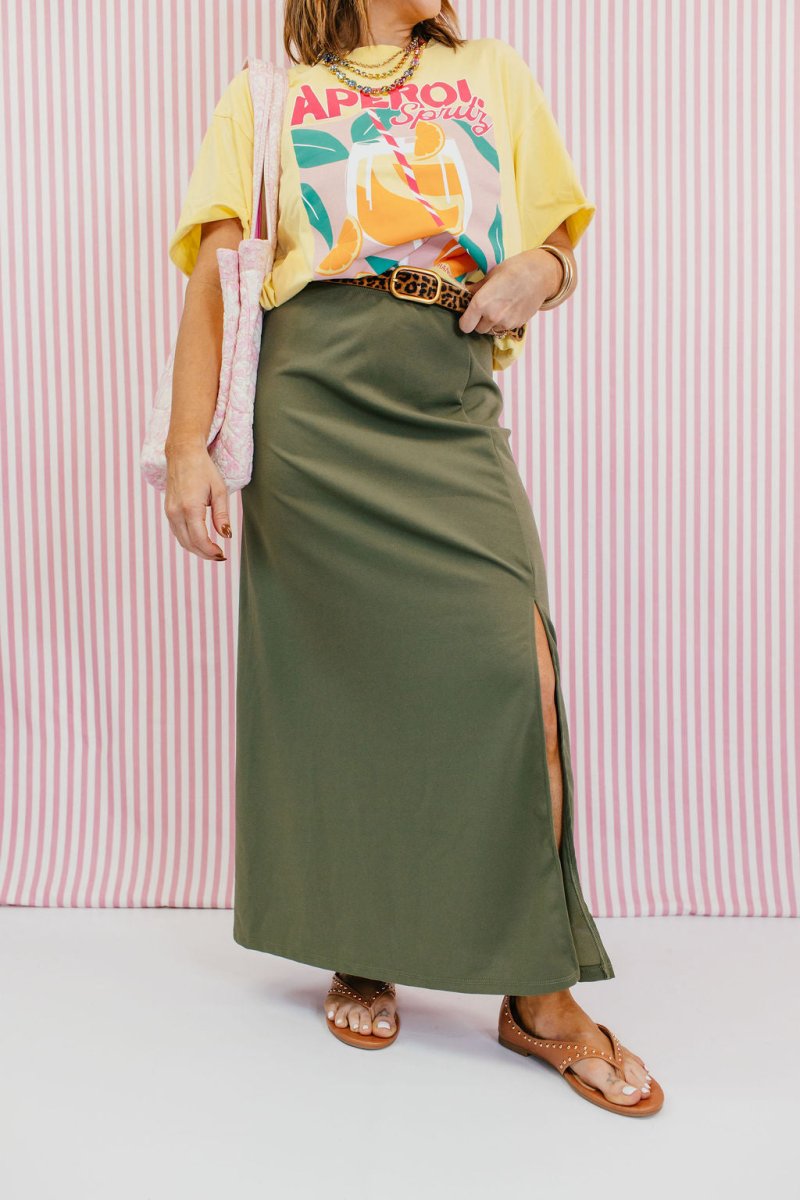 Power Play Skirt In Olive - Reg & Curvy - Macoma Boutique200 Skirts