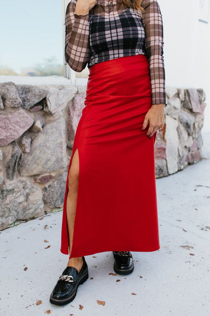 Power Play Skirt In Red Faux Leather - Reg & Curvy - Macoma Boutique200 Skirts