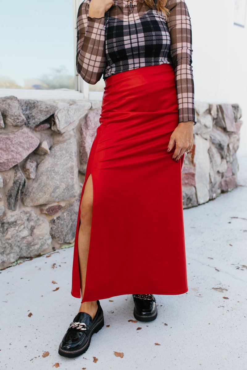Power Play Skirt In Red Faux Leather - Reg & Curvy - Macoma Boutique200 Skirts