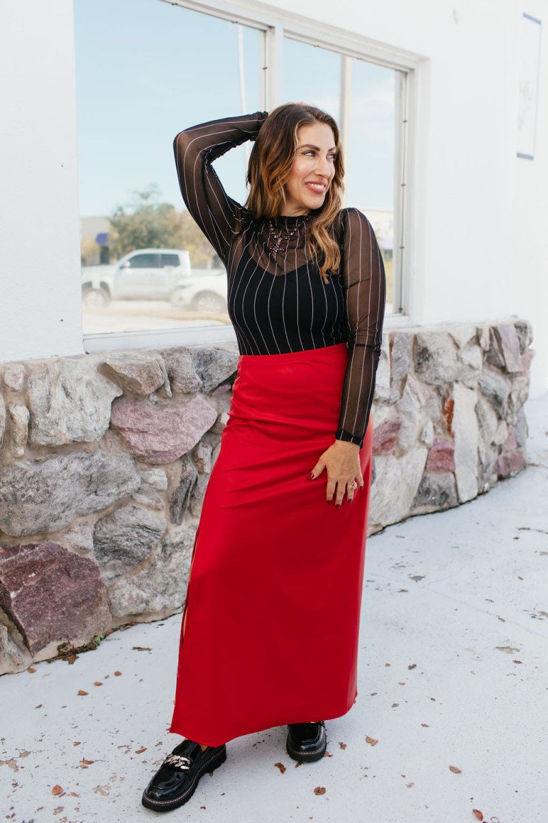 Power Play Skirt In Red Faux Leather - Reg & Curvy - Macoma Boutique200 Skirts