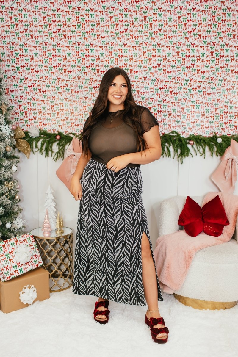 Power Play Skirt In Silver Zebra - Reg & Curvy - Macoma Boutique200 Skirts