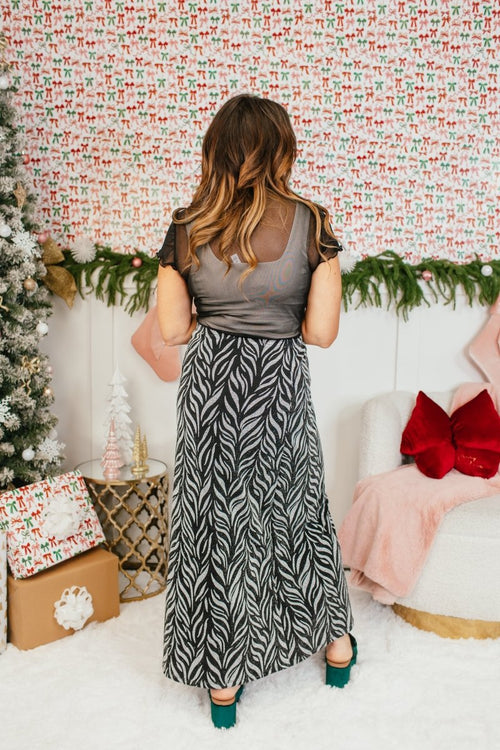 Power Play Skirt In Silver Zebra - Reg & Curvy - Macoma Boutique200 Skirts