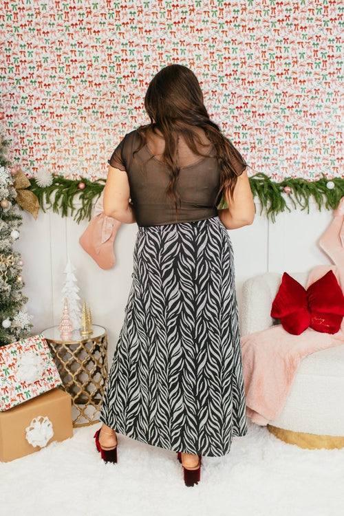 Power Play Skirt In Silver Zebra - Reg & Curvy - Macoma Boutique200 Skirts