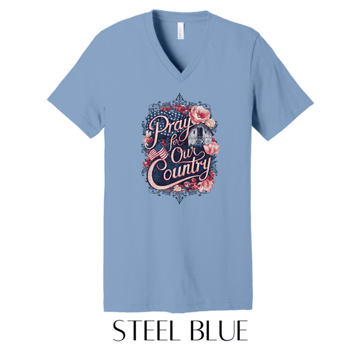 Pray For Our Country V - Neck Graphic Tee - FINAL SALE - Macoma Boutique555 Presales