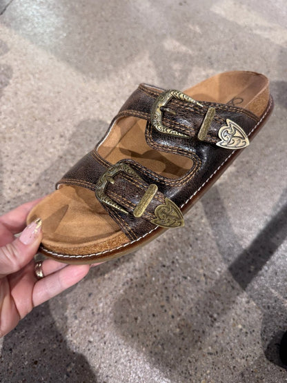 Presale: Corky's Espresso Crinkle Atta Girl Sandals - Macoma Boutique304 Sandals