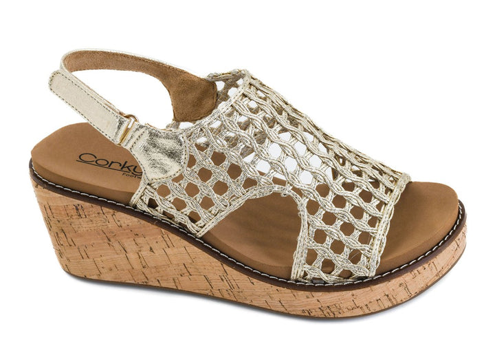 PRESALE: Corky's Gold Woven 2 Carley Sandals - Macoma Boutique302 Wedges & Heels