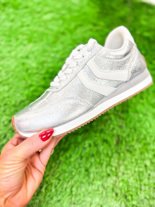 Presale: Corky's Silver Crinkle Metallic Kickoff Sneakers - Macoma Boutique301 Sneakers