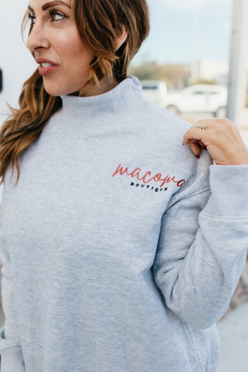 Presale: Macoma Embroidered Mock Neck Sweatshirt In Grey - FINAL SALE - Macoma Boutique555 Presales