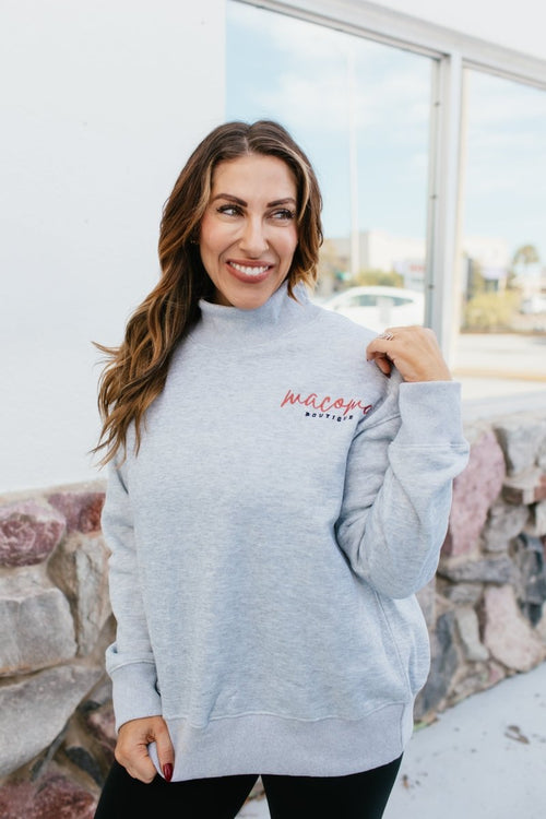 Presale: Macoma Embroidered Mock Neck Sweatshirt In Grey - FINAL SALE - Macoma Boutique555 Presales