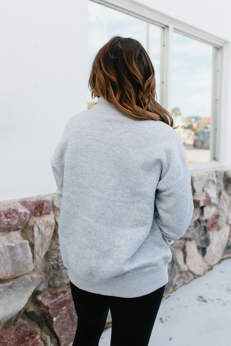 Presale: Macoma Embroidered Mock Neck Sweatshirt In Grey - FINAL SALE - Macoma Boutique555 Presales