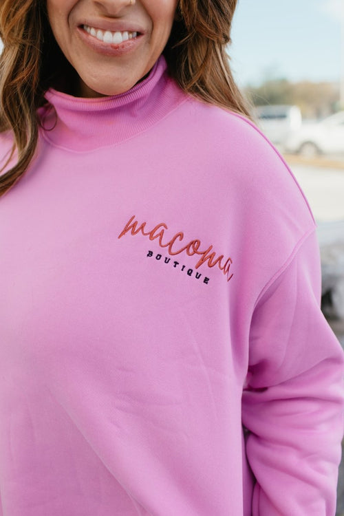 Presale: Macoma Embroidered Mock Neck Sweatshirt In Pink - FINAL SALE - Macoma Boutique555 Presales