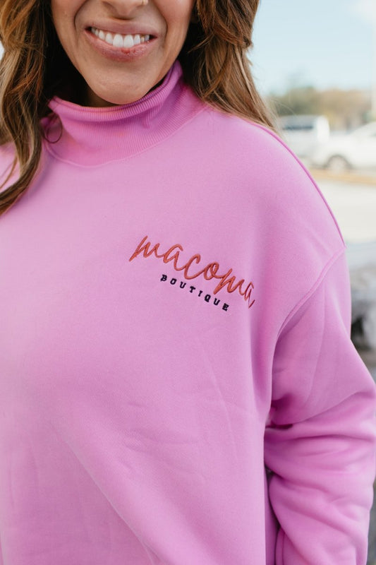 Presale: Macoma Embroidered Mock Neck Sweatshirt In Pink - FINAL SALE - Macoma Boutique555 Presales