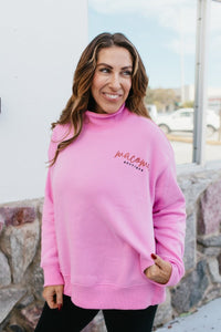 Presale: Macoma Embroidered Mock Neck Sweatshirt In Pink - FINAL SALE