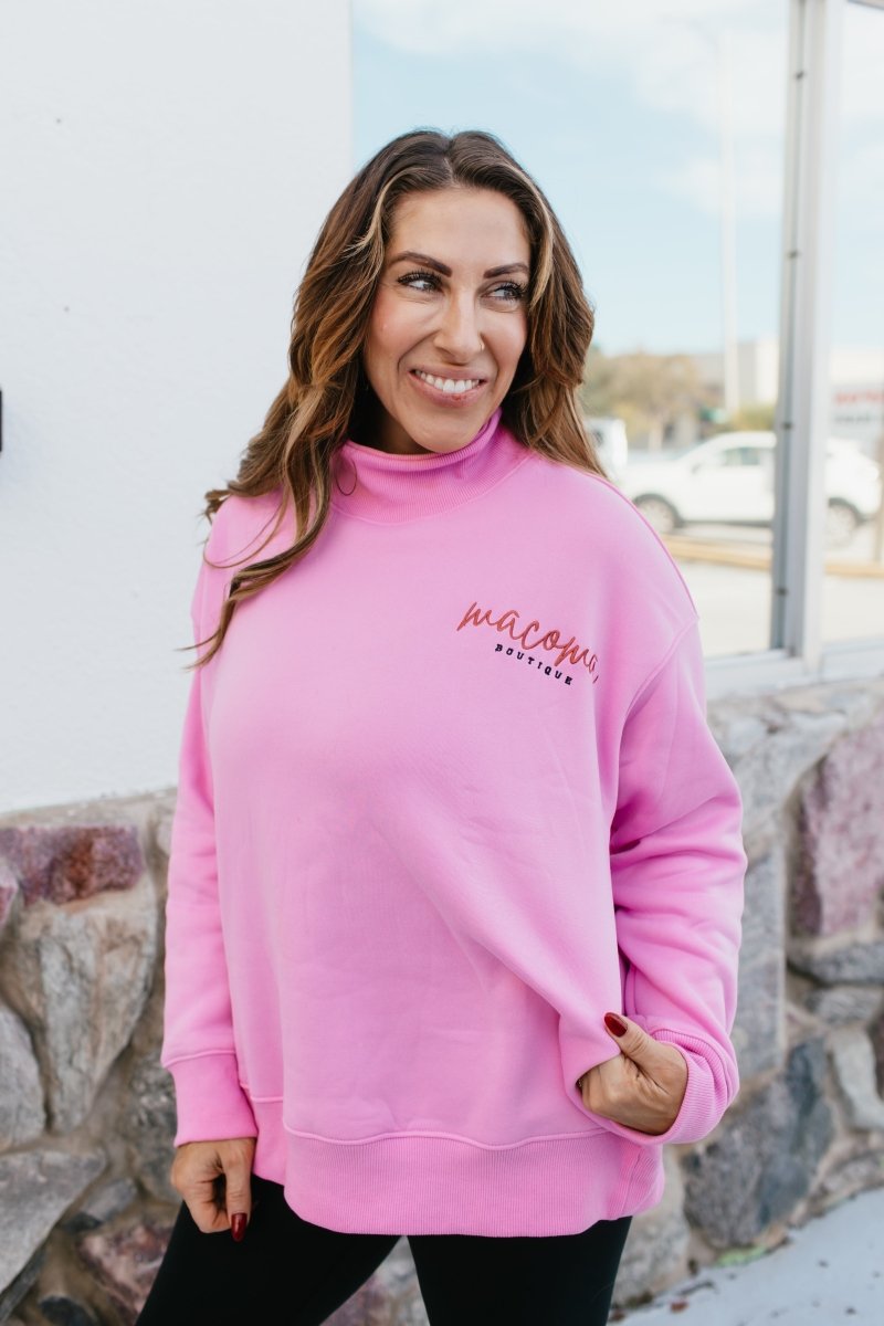 Presale: Macoma Embroidered Mock Neck Sweatshirt In Pink - FINAL SALE
