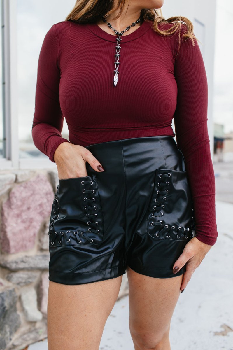 Rebel Heart Faux Leather Shorts - Macoma Boutique180 Shorts