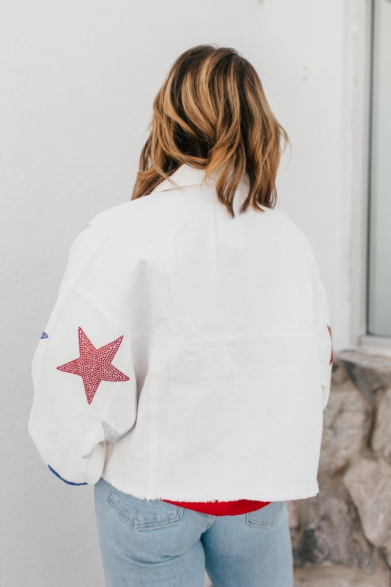 Red, White & Sparkle Denim Jacket - Macoma Boutique170 Denim