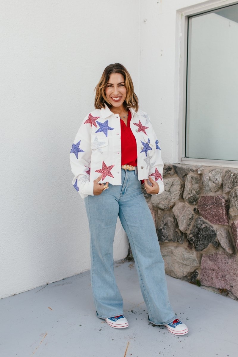 Red, White & Sparkle Denim Jacket - Macoma Boutique170 Denim