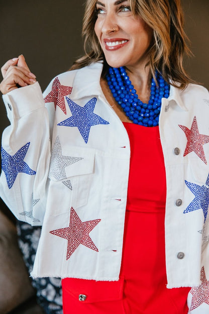 Red, White & Sparkle Denim Jacket - Macoma Boutique170 Denim