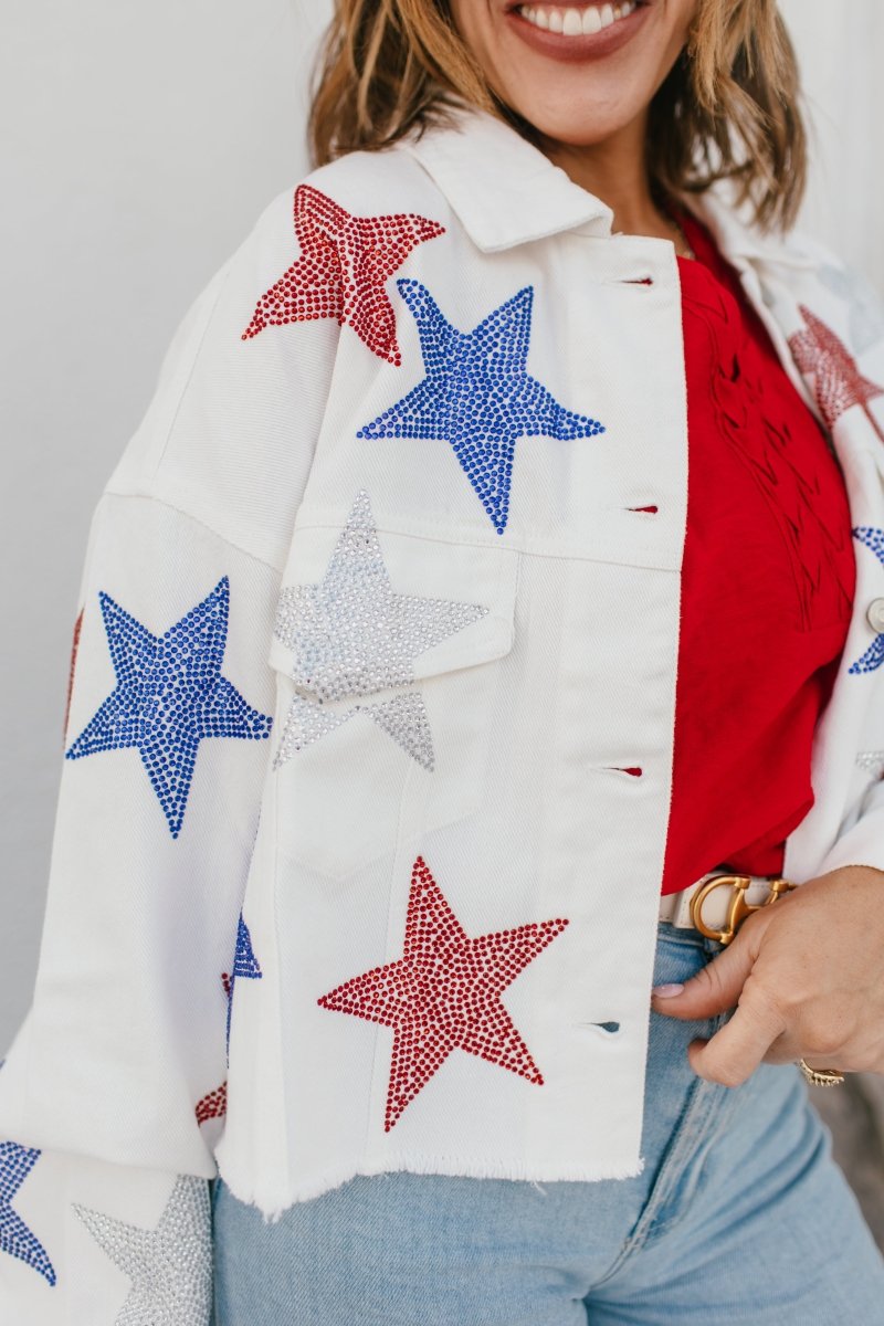 Red, White & Sparkle Denim Jacket - Macoma Boutique170 Denim