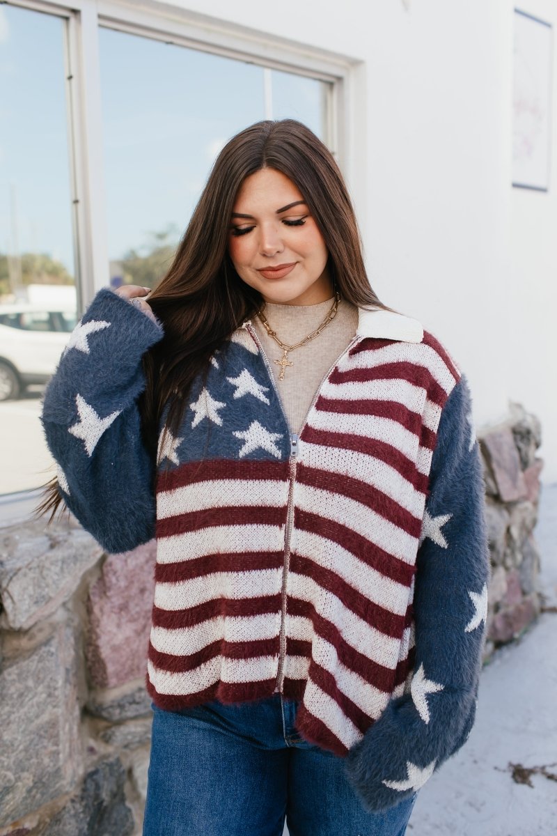 Red, White & Zip Sweater - Macoma Boutique130 Sweaters
