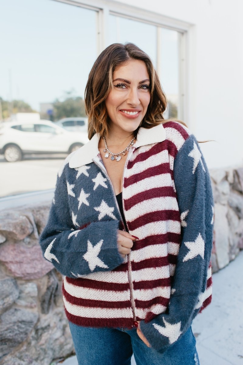 Red, White & Zip Sweater