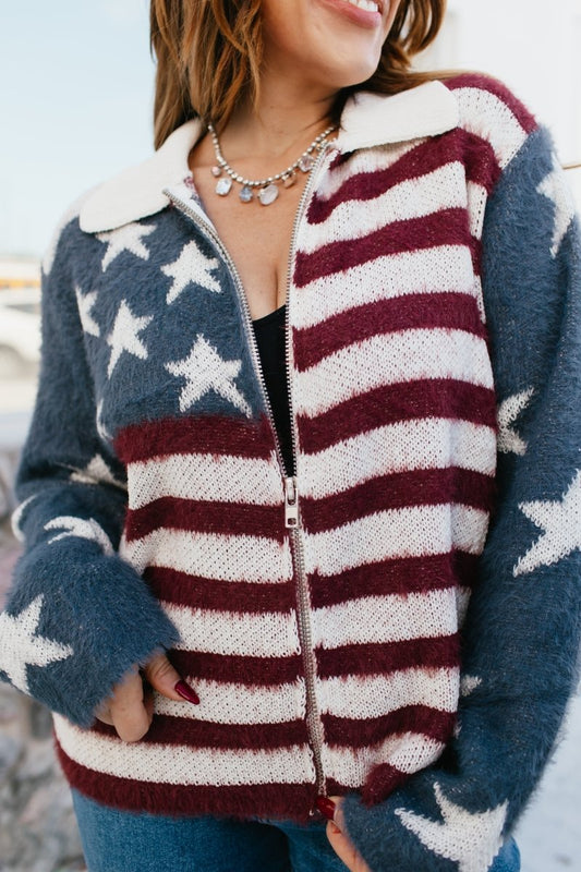 Red, White & Zip Sweater - Macoma Boutique130 Sweaters