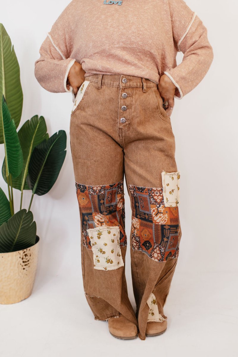 Retro Patchwork Wide - Leg Jeans - Macoma Boutique210 Other Bottoms