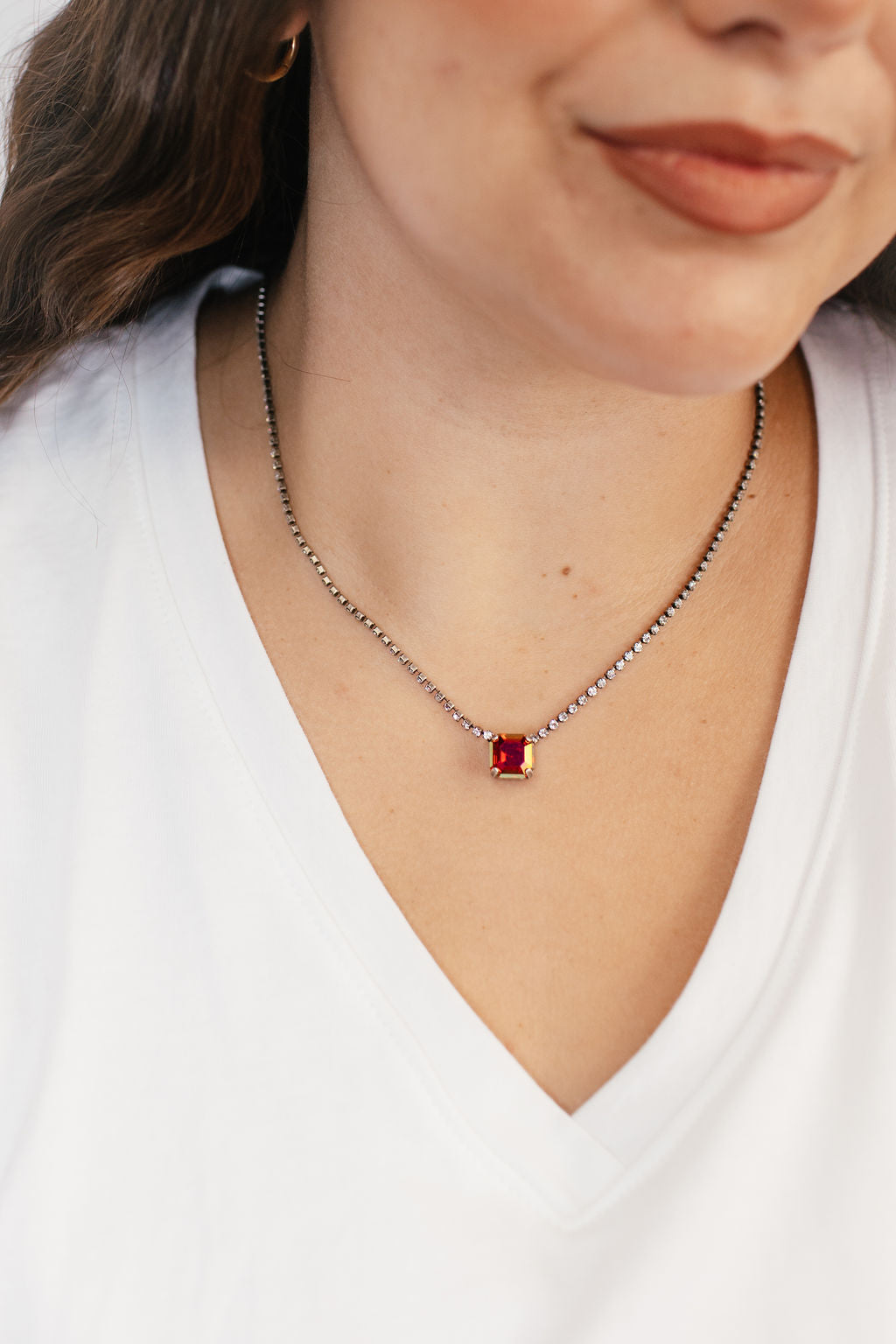 Tova Rhys Square Necklace in Antique Silver Scarlet Brandy - FINAL SALE