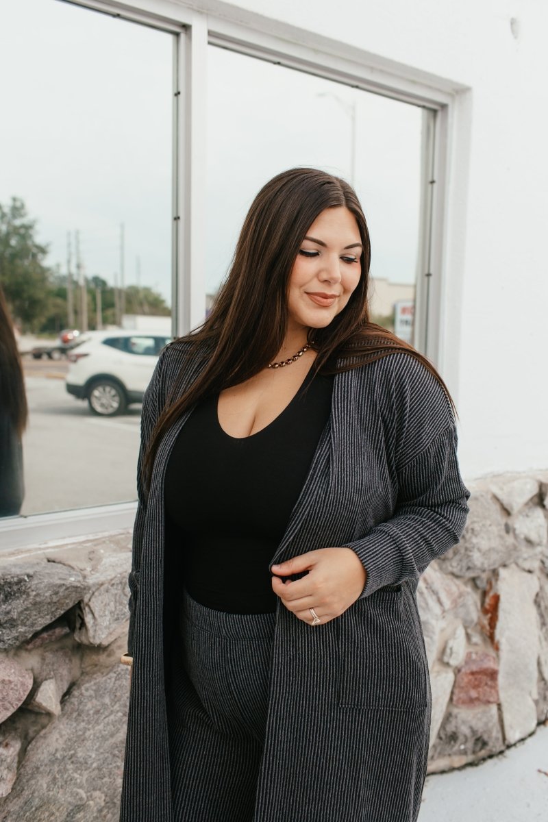 Ribbed & Ready Lounge Set In Black - Reg & Curvy - Macoma Boutique290 Loungewear/Sets