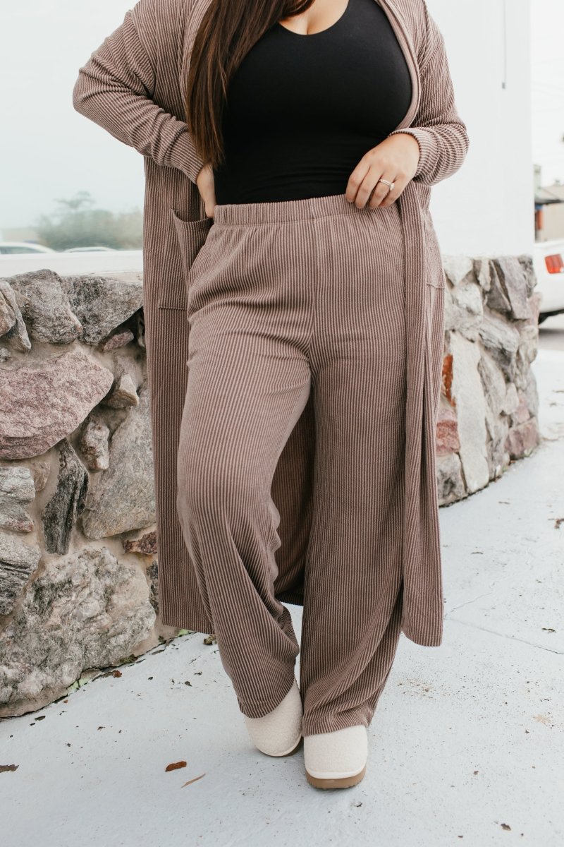 Ribbed & Ready Lounge Set In Oyster Grey - Reg & Curvy - Macoma Boutique290 Loungewear/Sets