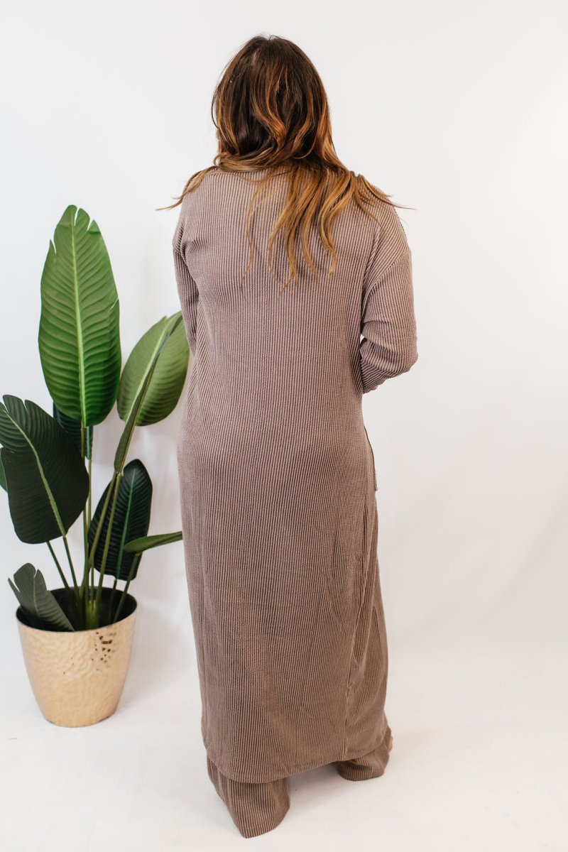 Ribbed & Ready Lounge Set In Oyster Grey - Reg & Curvy - Macoma Boutique290 Loungewear/Sets