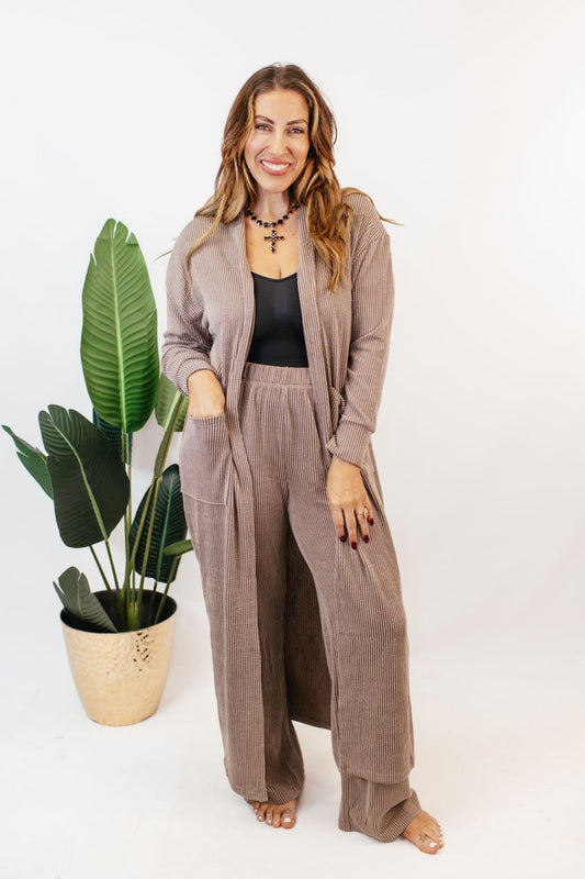 Ribbed & Ready Lounge Set In Oyster Grey - Reg & Curvy - Macoma Boutique290 Loungewear/Sets