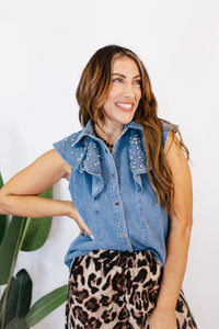 BLACK FRIDAY DEAL: Ruffled Blues Top- FINAL SALE