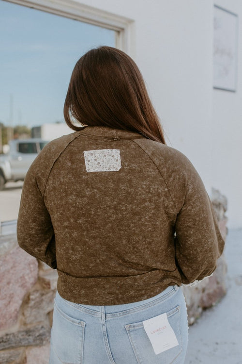 Rustic Bloom Top In Olive - Macoma Boutique120 Long Sleeve