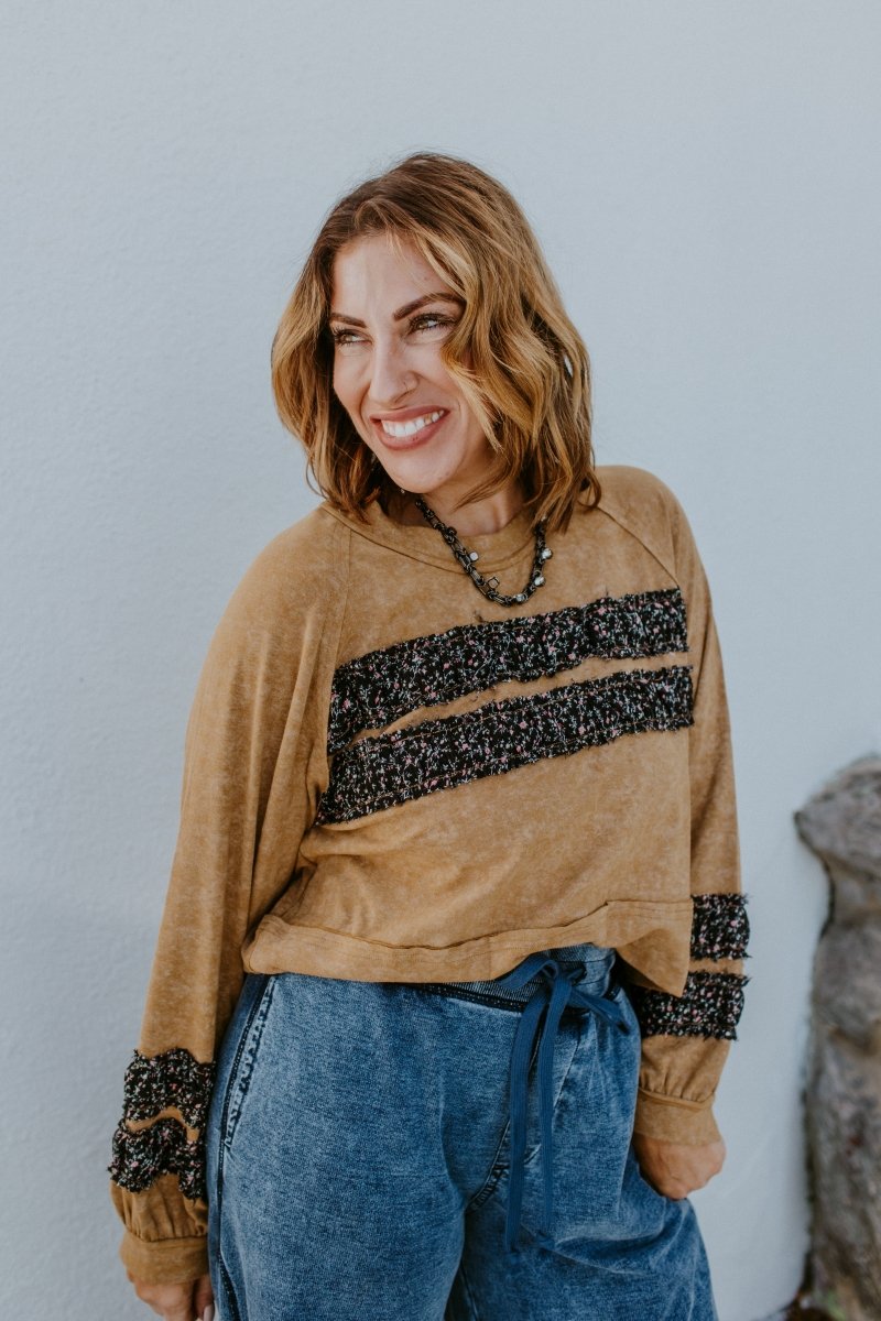 Rustic Bloom Top In Rusted Ochre - Macoma Boutique120 Long Sleeve