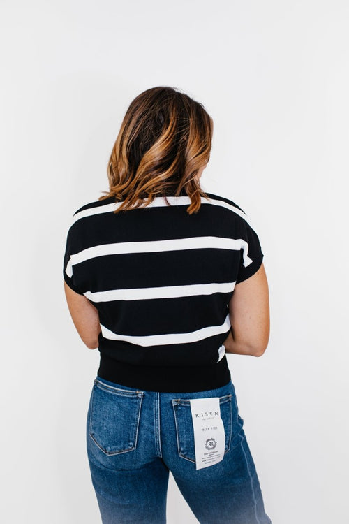 Seeing Stripes Top in Black - Macoma Boutique100 Short Sleeve
