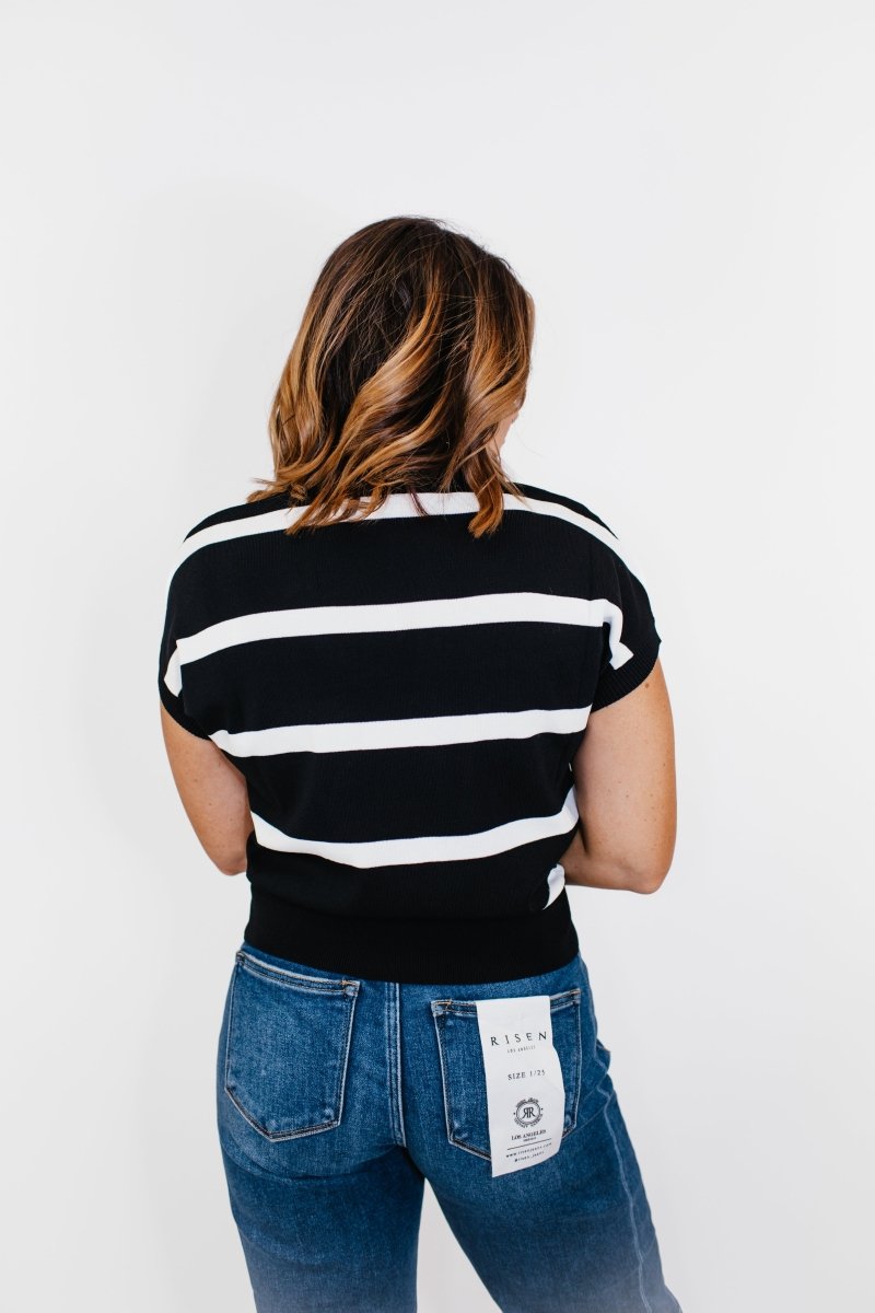 Seeing Stripes Top in Black - Macoma Boutique100 Short Sleeve