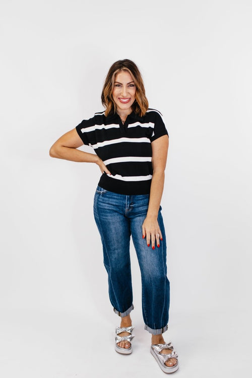 Seeing Stripes Top in Black - Macoma Boutique100 Short Sleeve