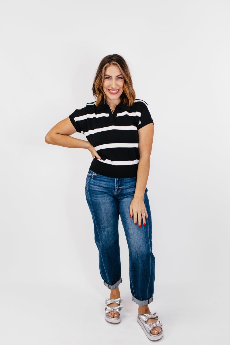 Seeing Stripes Top in Black - Macoma Boutique100 Short Sleeve