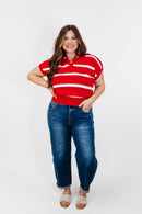 Seeing Stripes Top in Red - Macoma Boutique100 Short Sleeve