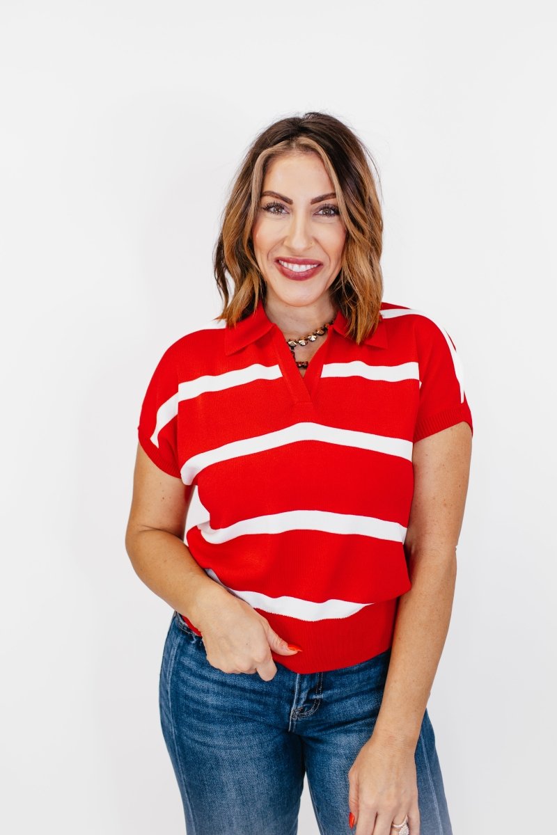 Seeing Stripes Top in Red - Macoma Boutique100 Short Sleeve