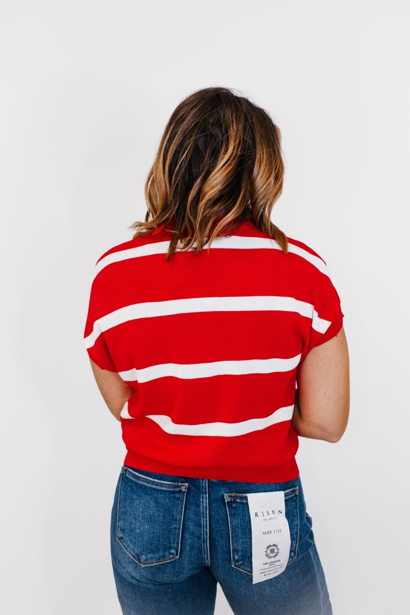 Seeing Stripes Top in Red - Macoma Boutique100 Short Sleeve